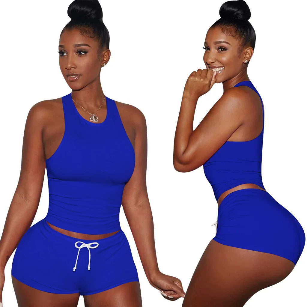 

Custom women sets Breathable two piece outfit women sports short suit Plus size Solid two piece pants set summer