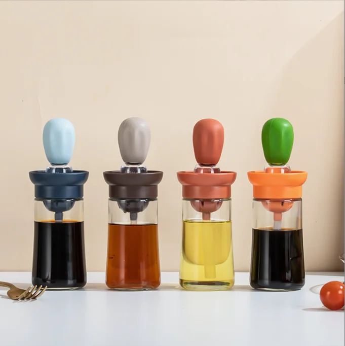 

Glass Olive Oil Bottle And Brush 2 In 1 Silicone Dropper Measuring Oil Dispenser Bottle Kitchen Cooking Baking BBQ Grill