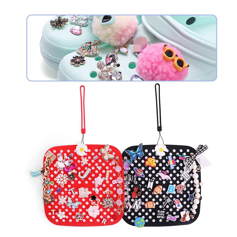 

Decoration Charm Organizer Mat Portable Roll Storage Bag Wall Mounted Hanging Silicone Display Stand Pad Shoe Charms Organize
