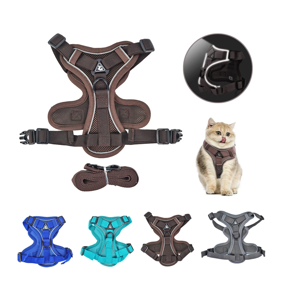 

Amazon Hot Selling Durable Adjustable Breathable Pet Cat Dog Harness, Blue, gray, brown