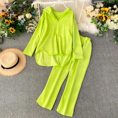 

Plus Size Women 2 Piece Set Tracksuits Solid Color Hoodies Two Piece Set Women Clothing