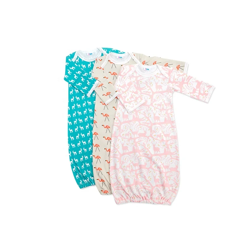 
100% Organic Cotton Infant Clothes Comfortable Long Sleeve Baby Dresses Clothes Unisex Newborn Baby Knotted Gown 