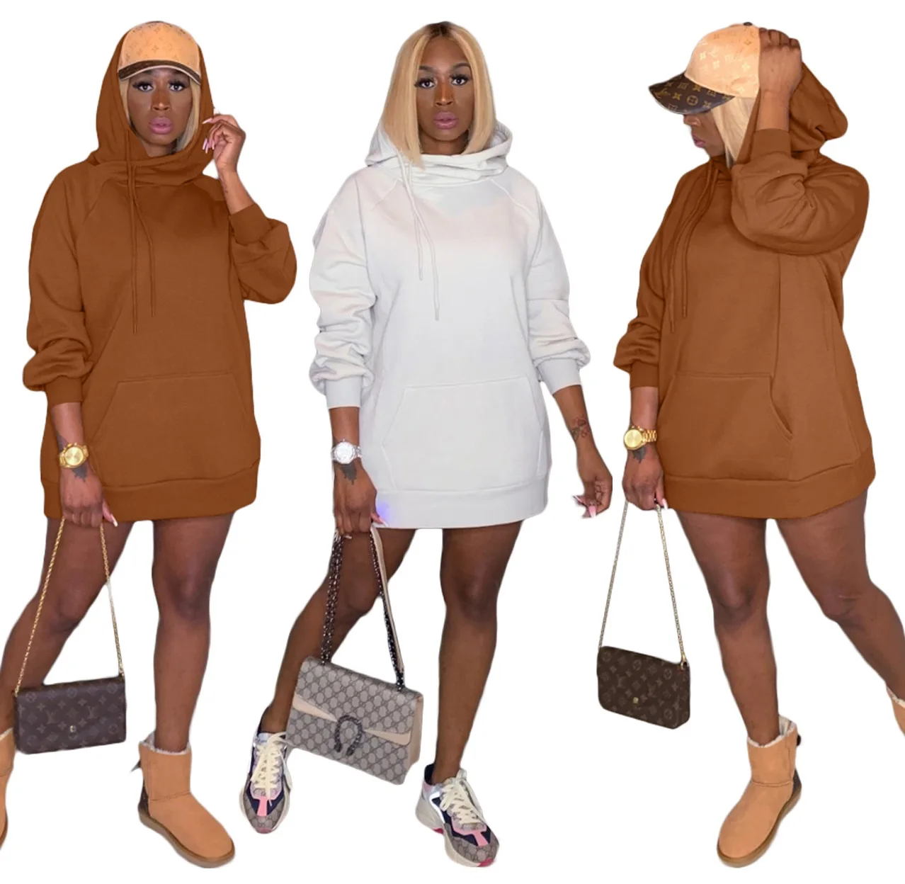 

Off White Oversized Hoodie Dress For Women Sweatshirt Dress Fall Thick Trending Dresses Winter, Picture color