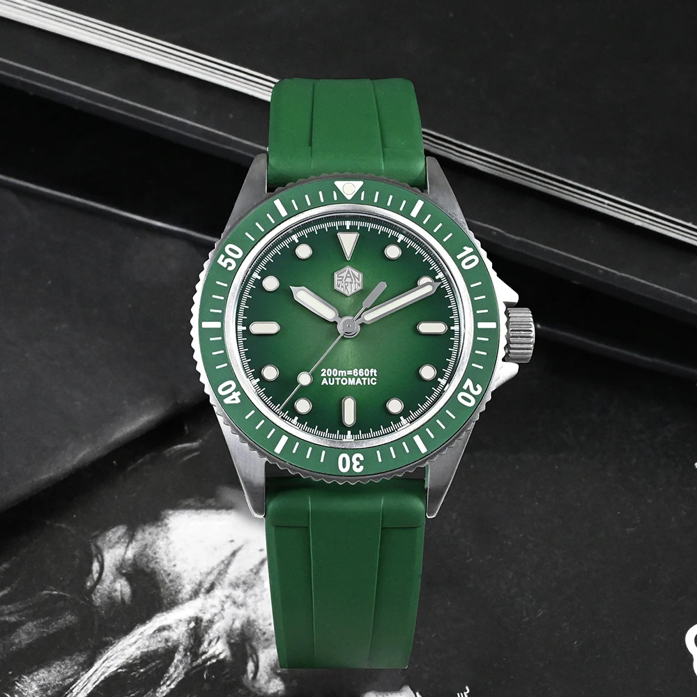 

San martin unique design 38mm 20atm mechanical automatic 316L stainless steel diver dive fill color watch man with fluororubber