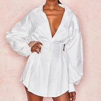 

D1734642 Hot selling models 2019 autumn new women's single-breasted lapel long-sleeved casual slim white dress