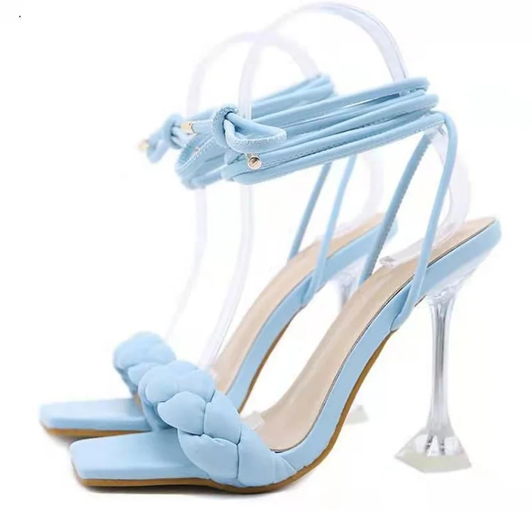 

2021 New Summer Women Sandals Narrow Band Vintage Square Toe High Heels Cross Strap Thong Sandals Shape Design Shoes Women Hot