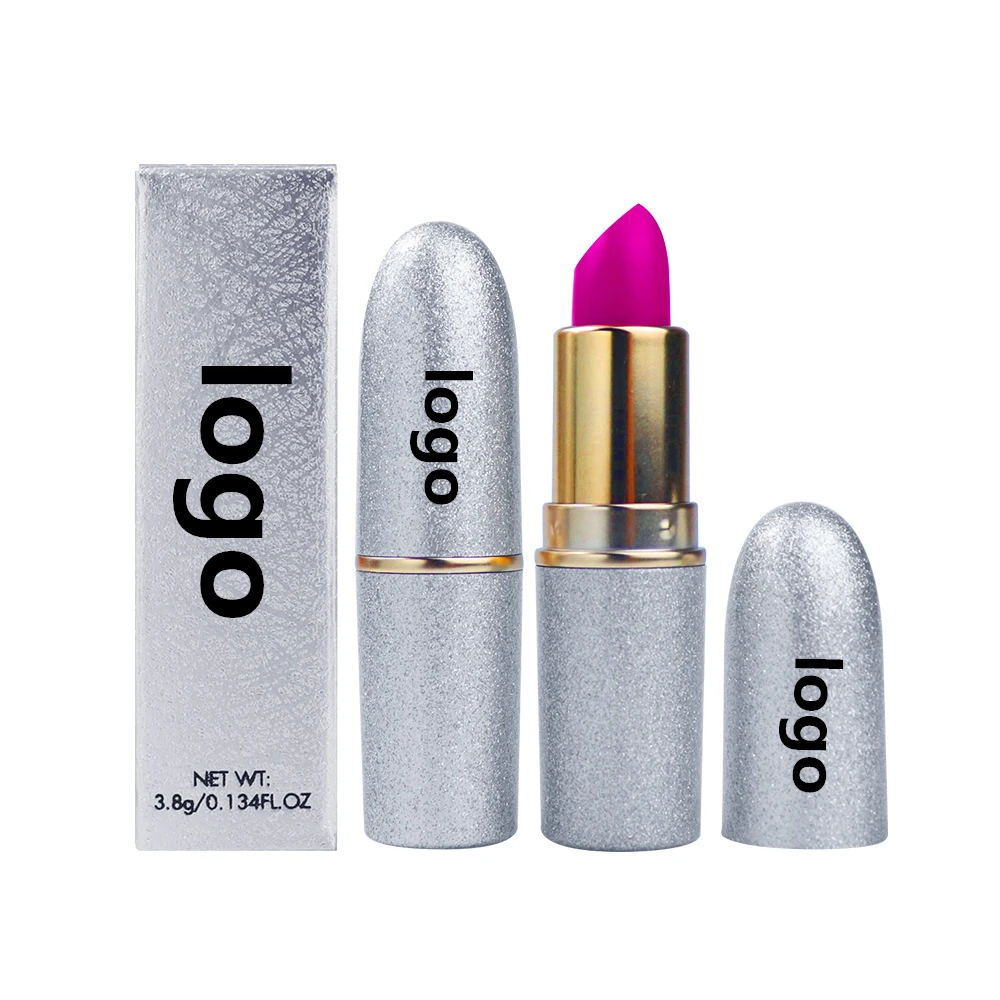 

2021 New Logo Custom Lip Stick Long Lasting Cream Sliver Shimmer Bullet Tube Nude Lipstick Mat Private Label Matte Lipstick