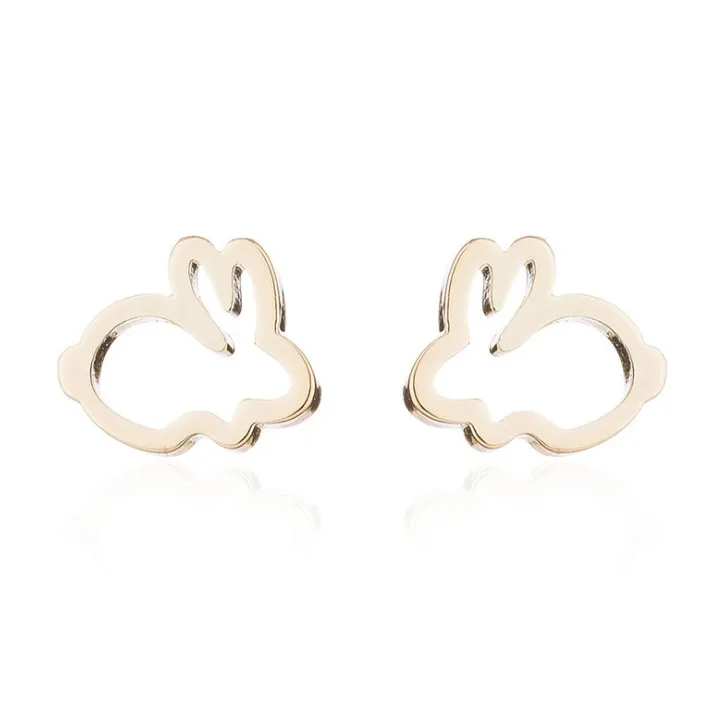 

New fashion mini easter bunny earring jewelry rabbit stud earrings Stainless Steel Cute animal earrings for women girls, Black silver gold, rose gold
