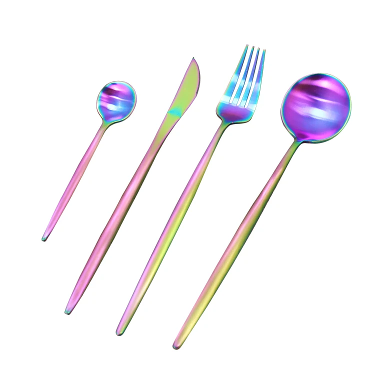 

Royal 18/10 Mirror Polish Rainbow Coating 16 Or 24 Pcs Stainless Steel Cutlery ,fork And Spoon Set, Rainbow, but can customize