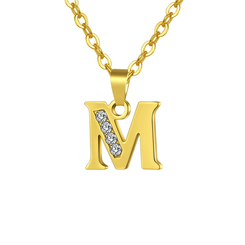 

Wholesale Custom Stainless Steel Gold Plated Diamond Alphabet Pendant Charm Letter Initial Necklace