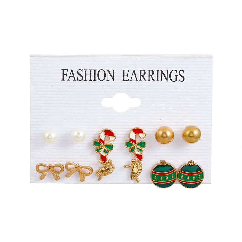 

2022 Christmas series jewelry alloy cartoon oil dripping earring combination set with 6 pairs/set for girls