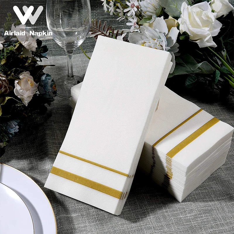 

Winning 30*43Cm/1/6 Fold/55Gsm/Gold Silver Brick Red Color Printed Dinner Airlaid Napkin Linen-Feel Paper Guest Towels Serviette, Accepting customized request