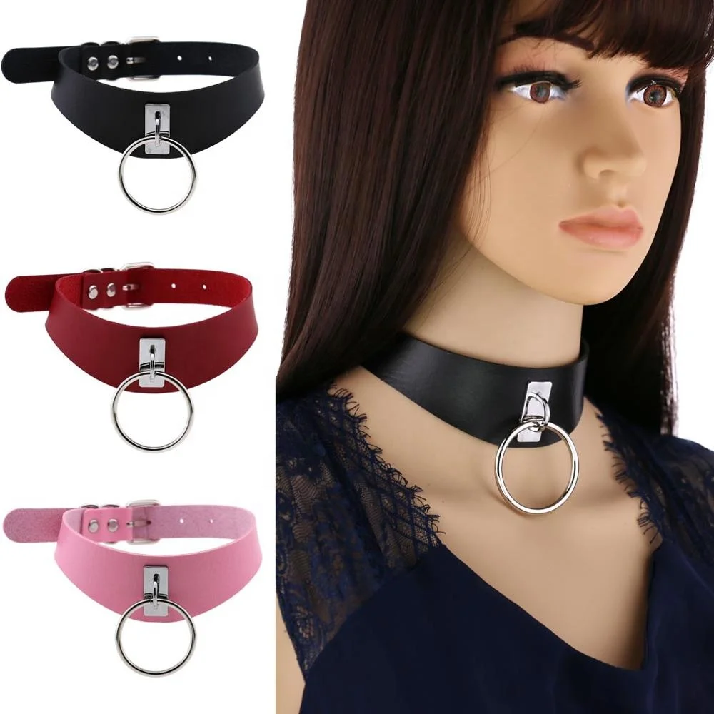 

New Punk Goth Leather Bondage Collar O Round Choker Necklace BDSM Slave Collar, 16 colors to choosing