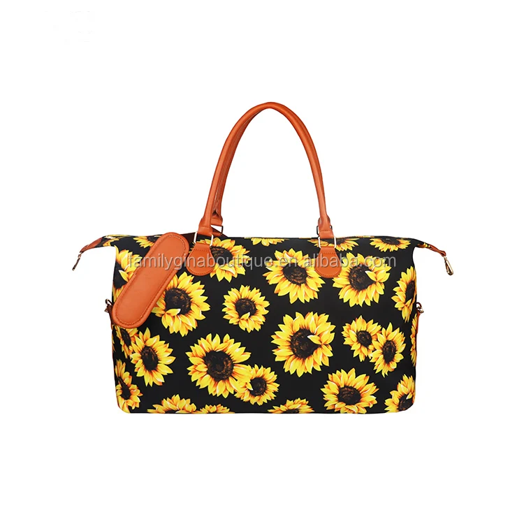 

Wholesale Custom Hot Sale Monogrammed Travel Women Canvas Sunflower Weekender Tote Bag, As pic show