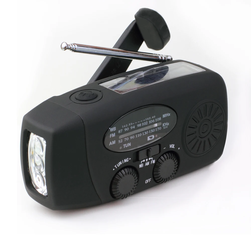 

Hand Crank Radio with Power Solar Charger Power Bank 2000mAh with Flash light Am Fm WB Radio Noaa Emergency Weather Radio