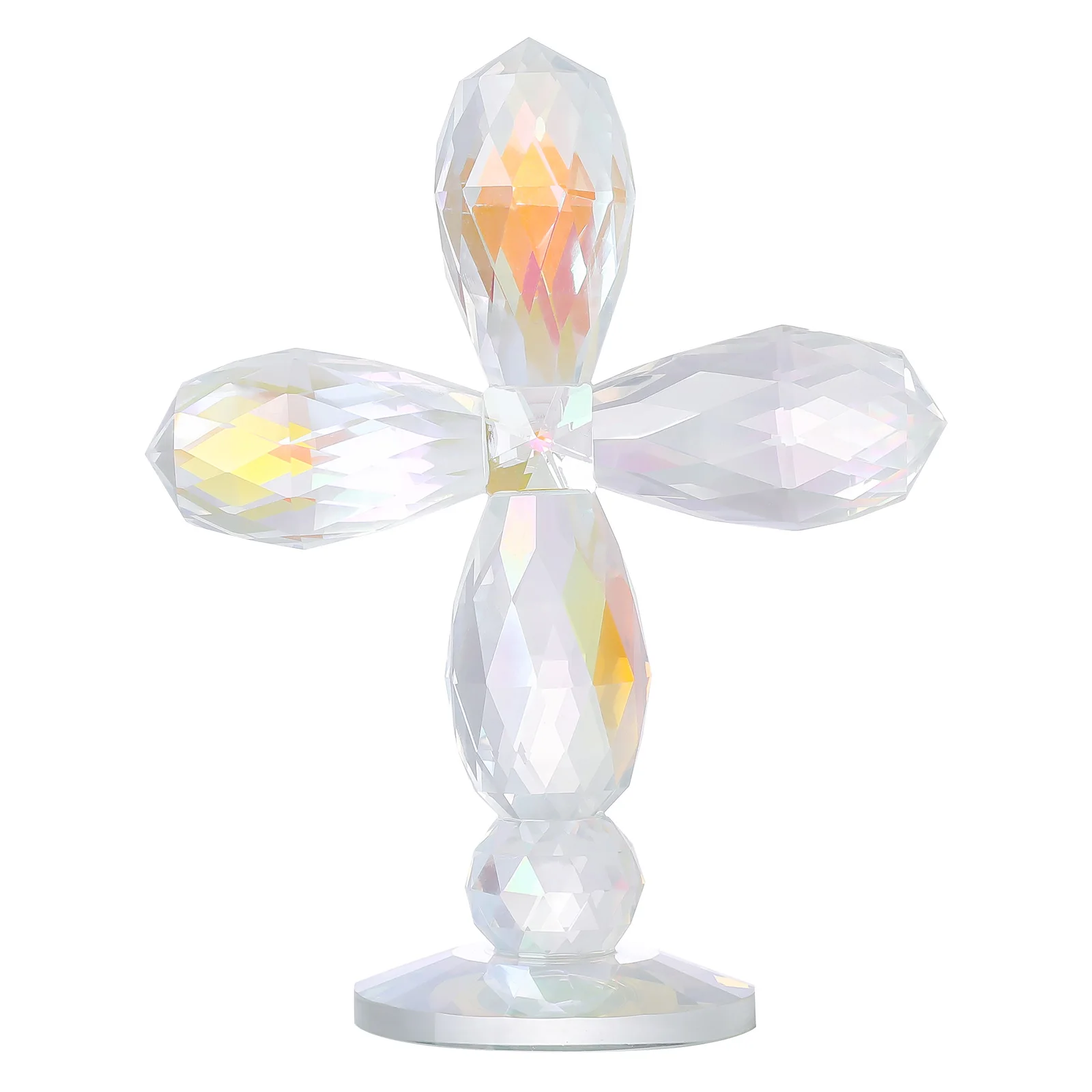 6.88'' Tall Crystal Cross Standing on Base Glass Cross Figurine Collectible Traditional Christian Table Decor  Easter Cross