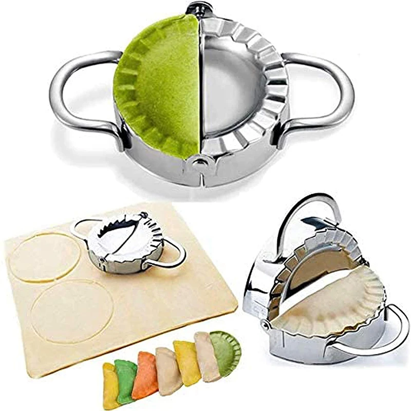 

Kitchen Stainless Steel 304 Dumpling Maker Press Wrapper Dough Cutter Pie Ravioli Dumpling Mould, Silver