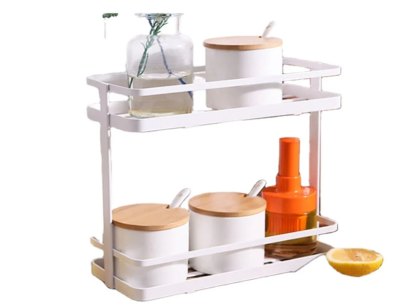 

JX---Two layer seasoning storage shelf, table top, floor seasoning shelf, White,black