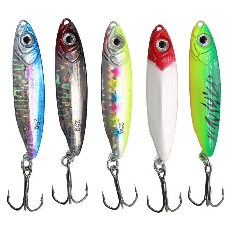 

OEM and on stocks shore cast iron plate lead fish hard bait metal jig lure with blood treble hook, 5 colors