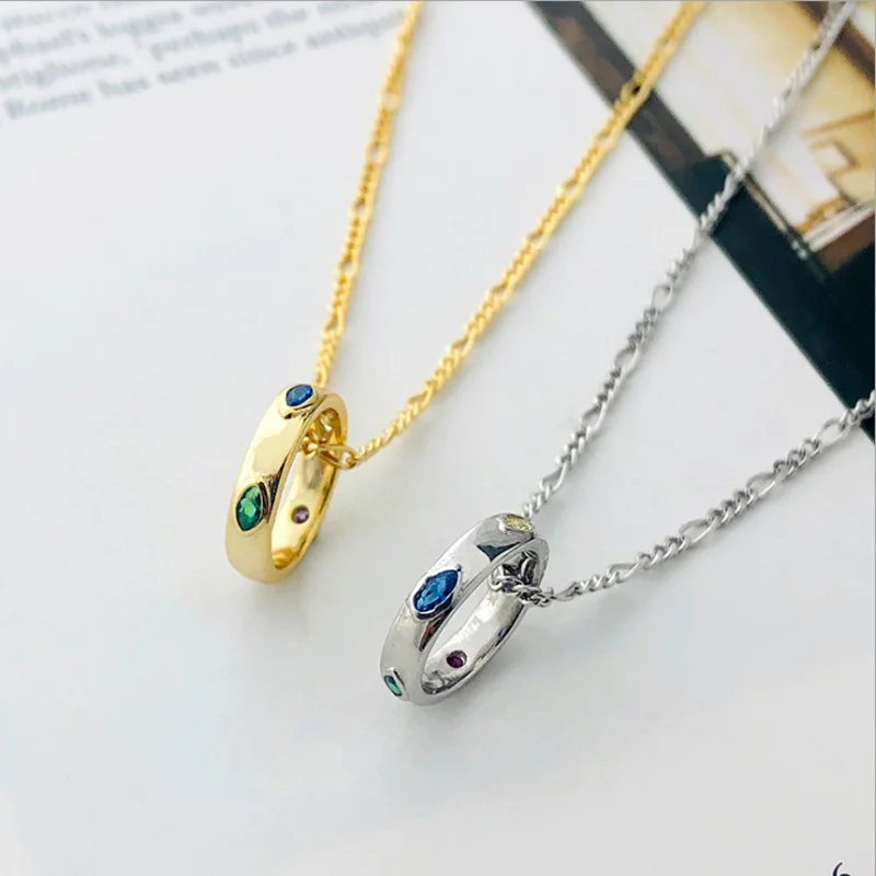 

2021 new style ring pendant zircon gold plated 925 sterling silver chain necklace, Gold/silver