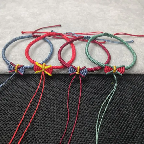 

Jewelry Gift for Girls Handmade Red Rope Macrame Bowknot Bracelet, Red, black