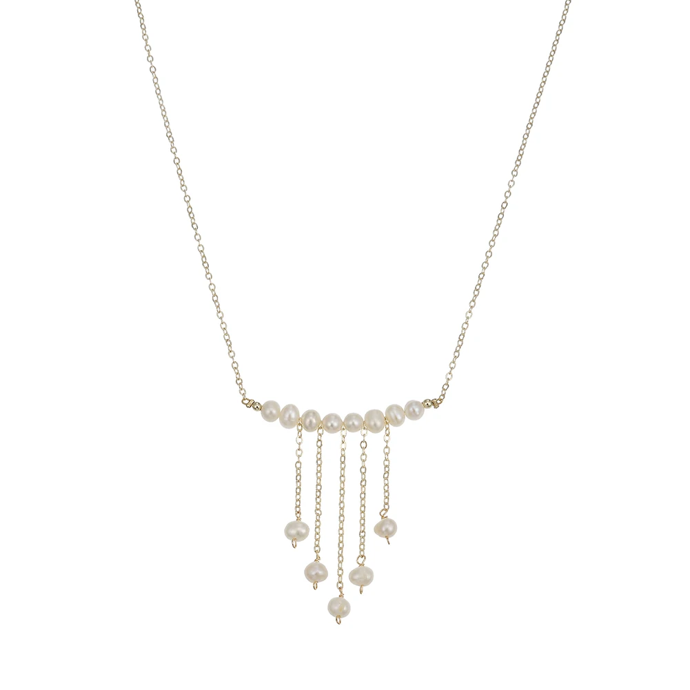 

Lancui Wholesale Fashionable Gold Women Charm Lariat Necklace Pendant Handmade Jewelry Beautiful Natural Pearl Tassel Necklace, Picture