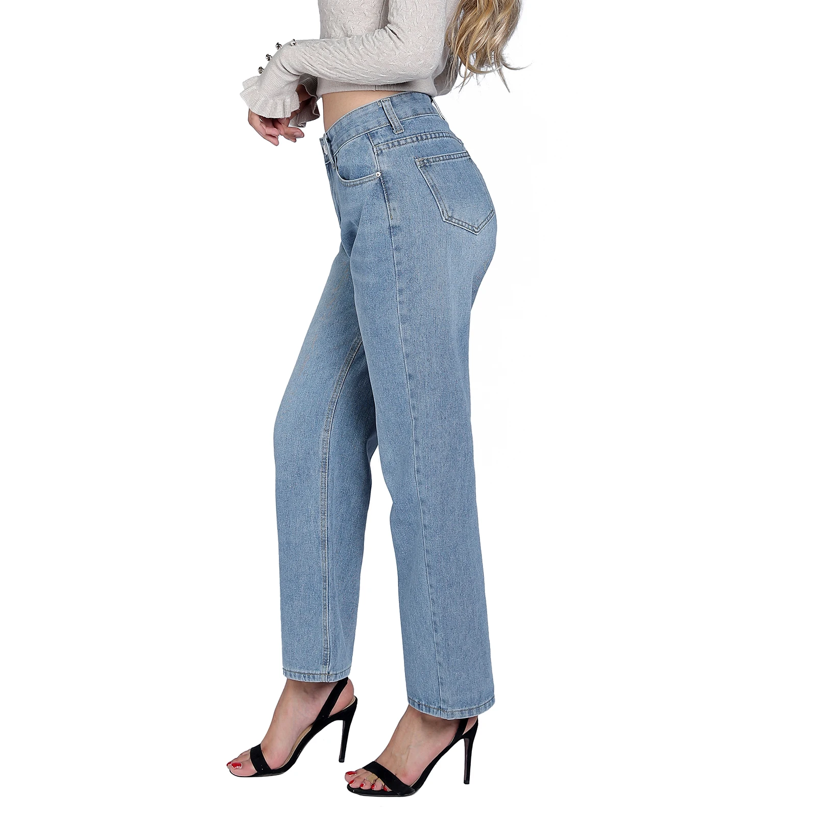 

Light Blue Denim Trousers Vintage Wide Leg Pants Women Straight Long Pants High Waist Casual Loose With Belt 2021