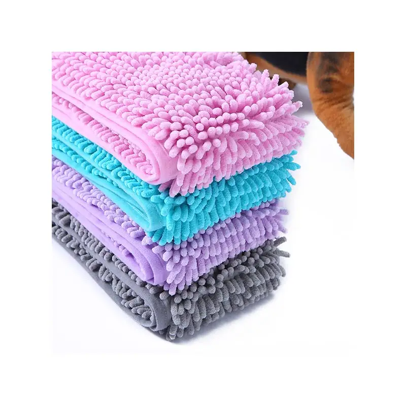 

Wholesale Indoor Warm Chenille Dog Shammy Towel, Short Plush Fast Absorb Microfiber Pet Hair Drying Towel Dog Grooming Dryers, Pink, purple, grey, blue
