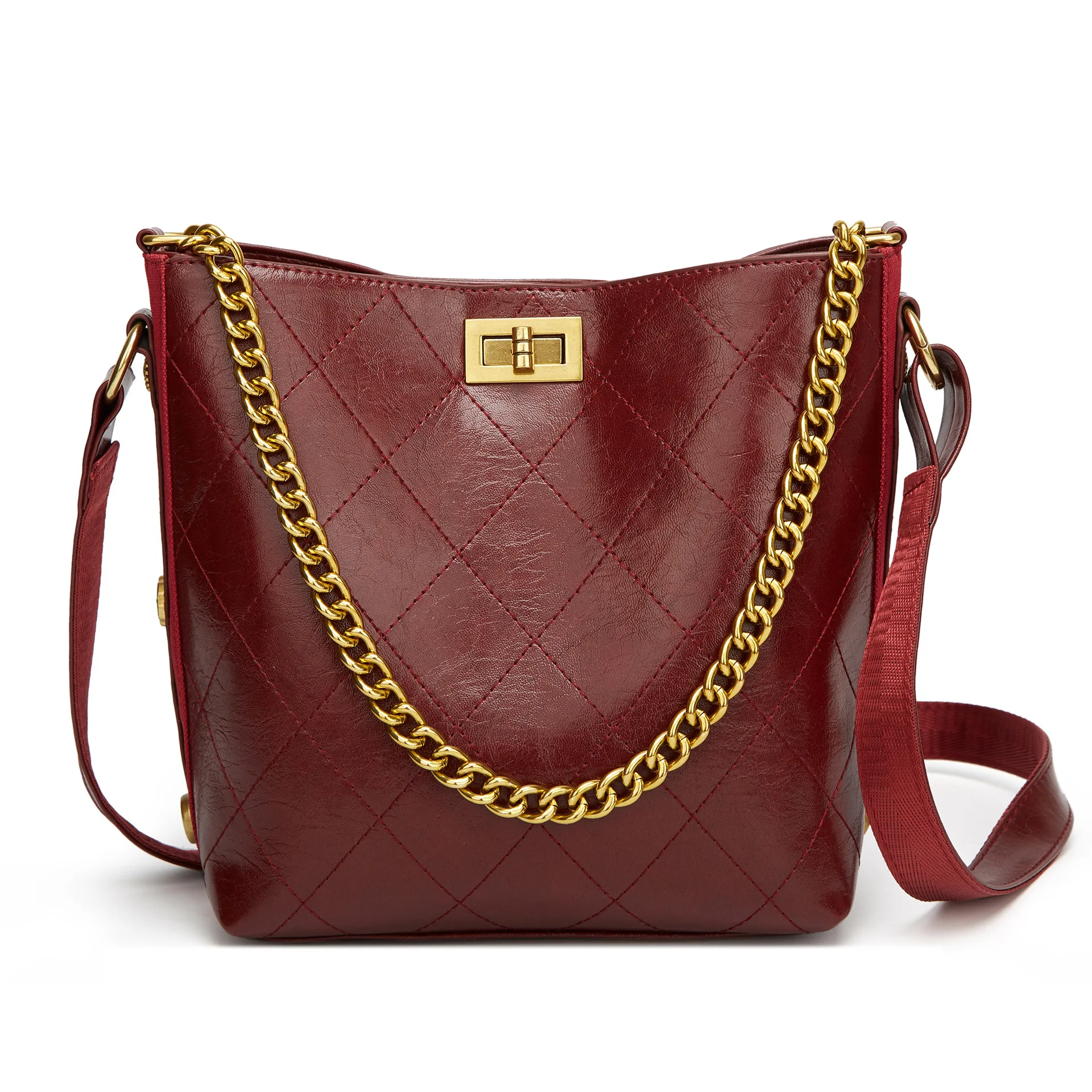 

Newest fashionable le boy chain PU leather shoulder tote bag for women, 3 colors