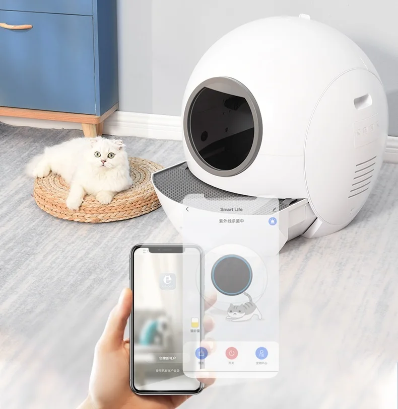 

Fully Enclosed Large Automatic Cat Litter Box With APP Remote Control Quick Self-cleaning Cat Litter Toilet Box With UV Light, White