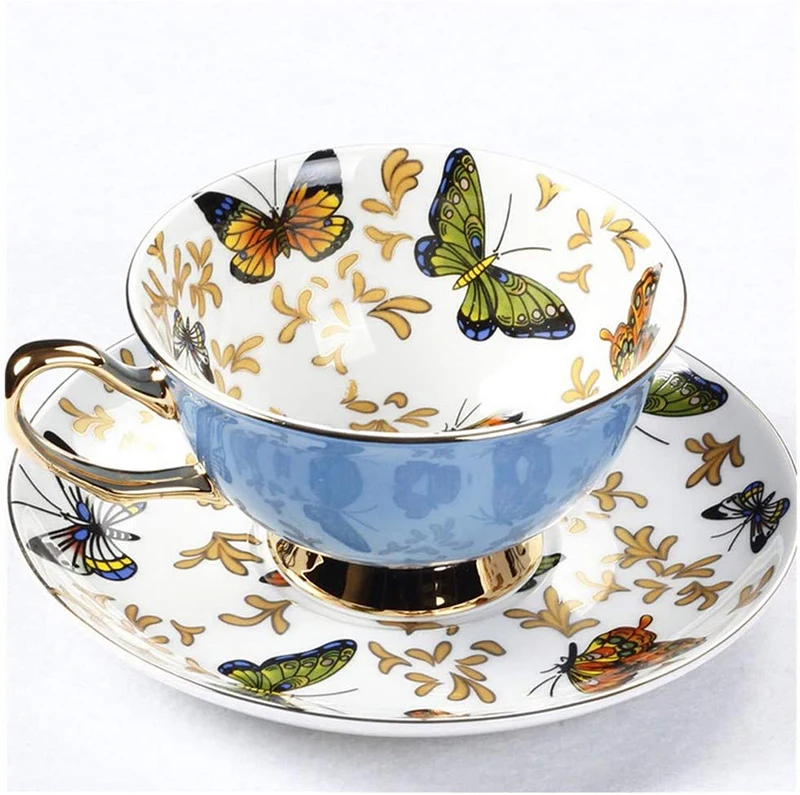 

Bone China Coffee Cup Sets Colorful Butterfly Ceramic Tea Cups And Saucers