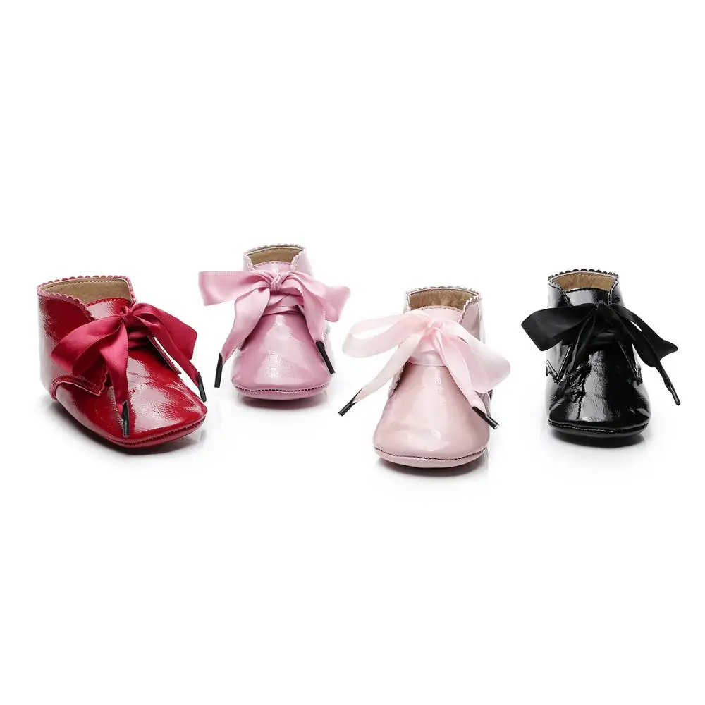 

0-24M Casual Baby Girls Princess Shoes Baby Kids Pu Leather Crib 15Colors Infant Toddler Faux Fur With Bow Baby Shoes