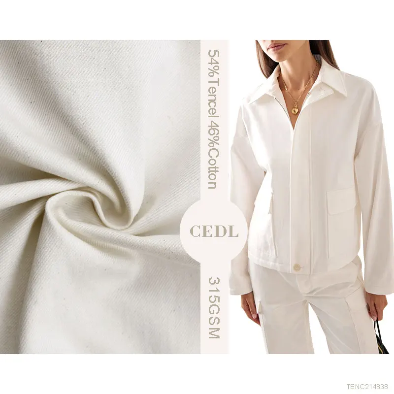 Accept Customize for Jacket and Windcoat  Woven Lyocell Cotton Blended White Twill Fabric