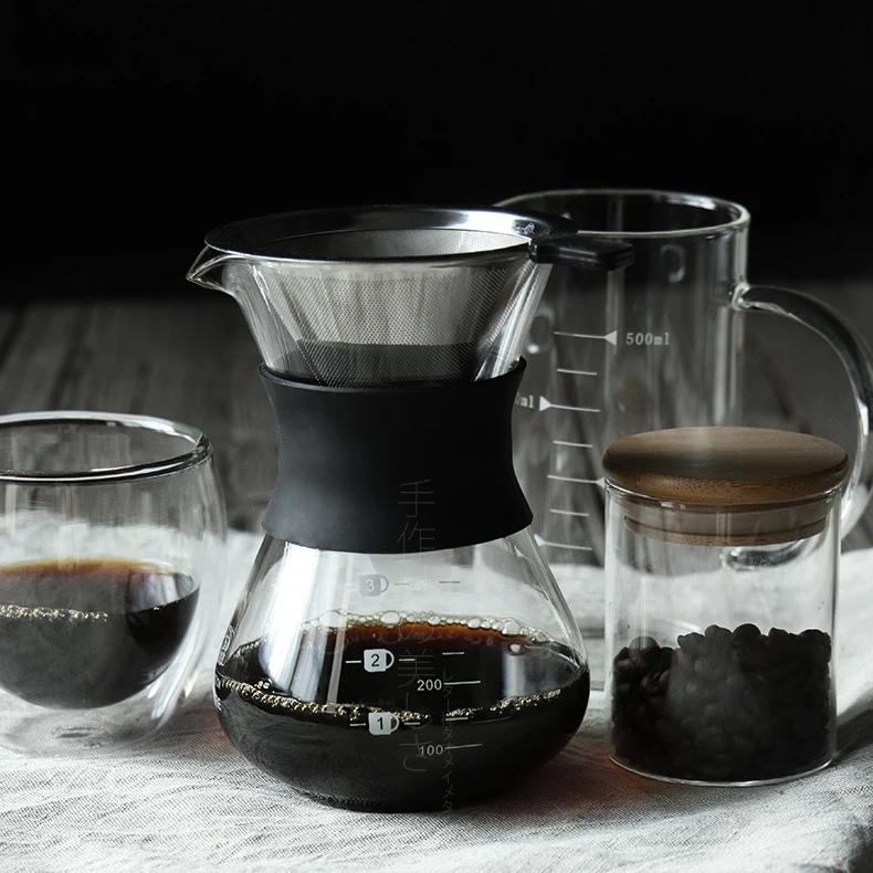 

Handmade 400ml Borosilicate Glass Coffee Maker Pour Over Coffee Pot With Silicone Sleeve Stainless Steel Filter