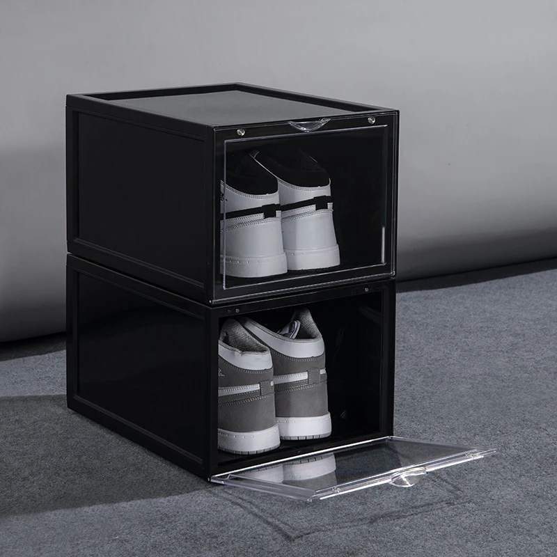 
Drop Front Clear Stackable Shoe Box with Magnetic Closure Acrylic Shoe Box Transparent Taizhou custom Display Sneaker box 