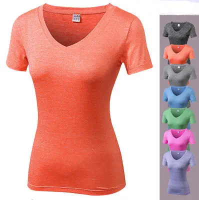 

2021 New Arrival Quick Drying Polyester Cotton Heather Color Women V Neck Short Sleeve Tracksuits For Women Plus Sizes T Shirt