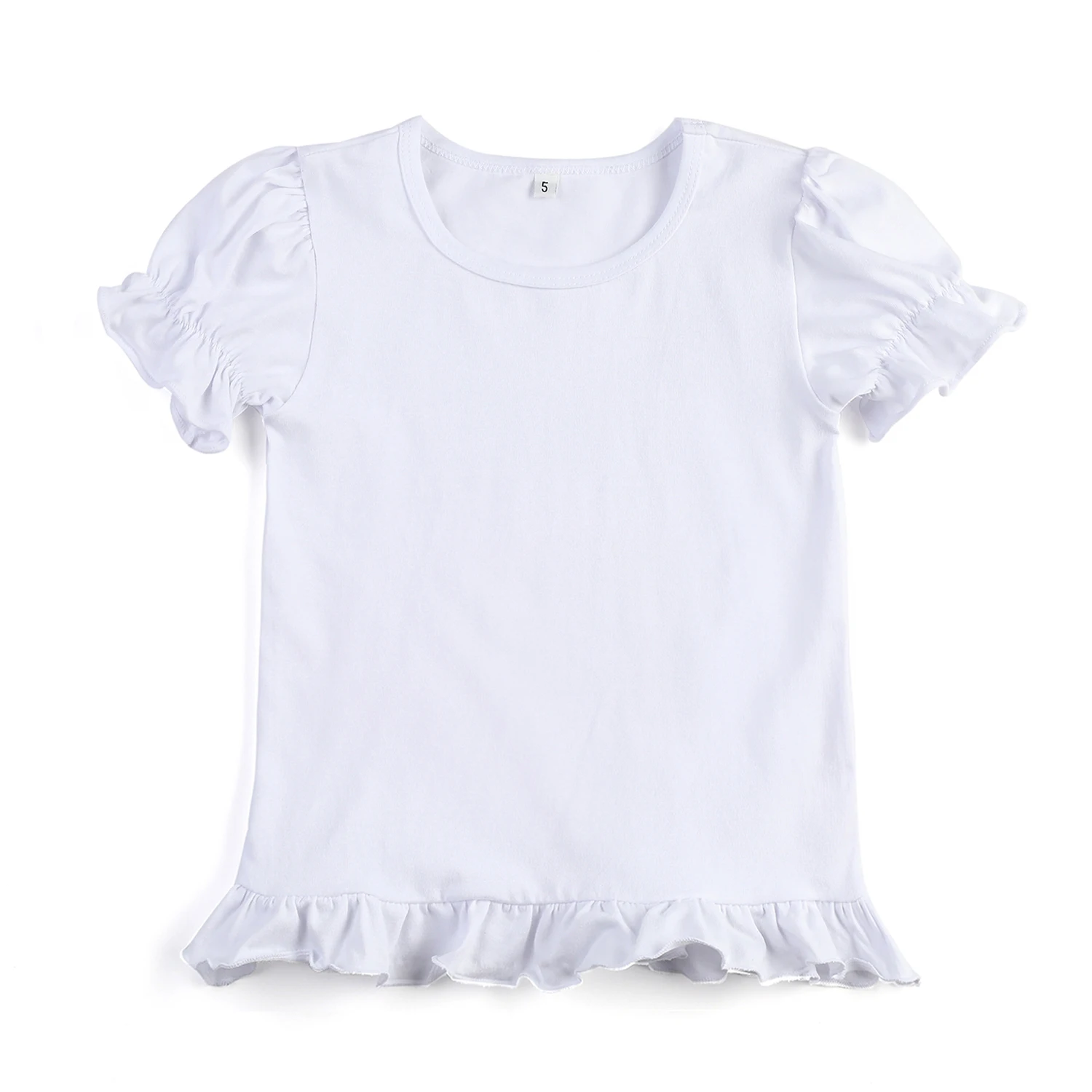 

Boutique ring spun fabric kids clothes top summer blank ruffle t shirt available embroidery baby girls' t-shirts