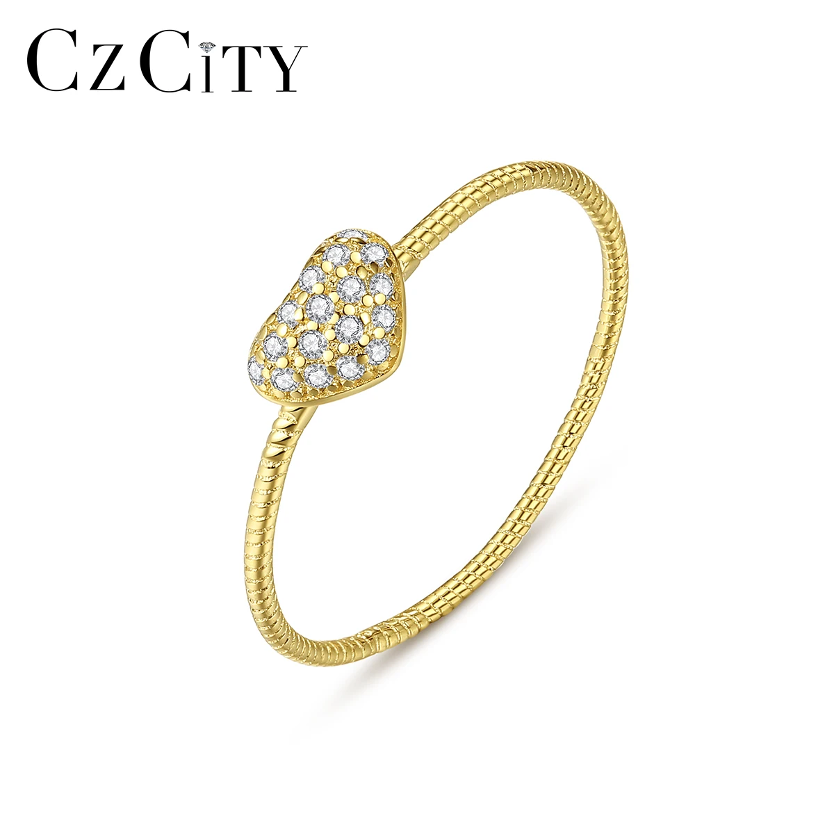 

CZCITY Silver 925 Fashion Jewelry S925 Pave Trendy Gold Cubic Zirconia Zircon Diamond Heart Shape Ring