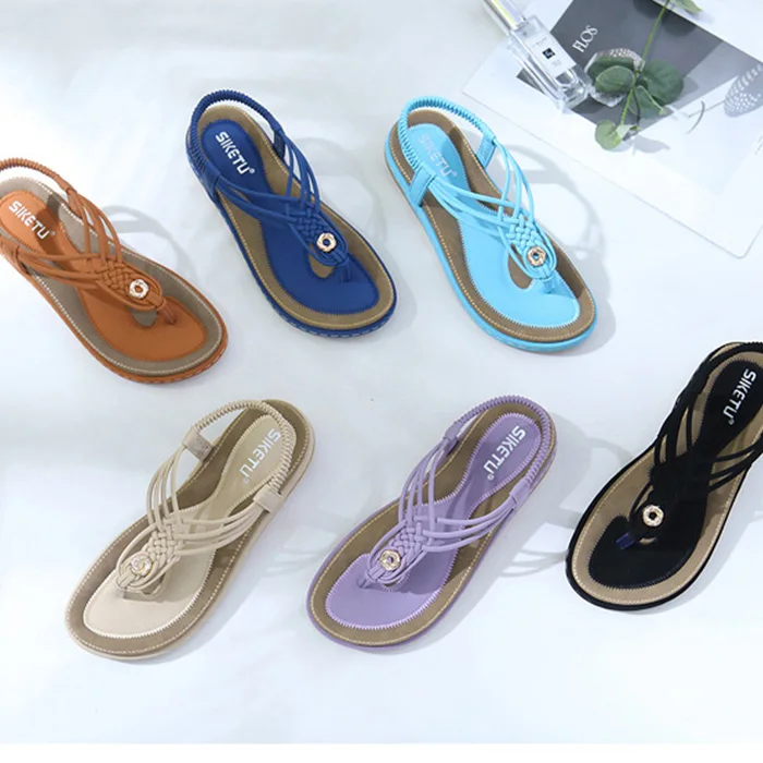 

SD-98 Bohemia PU leather cross strap weaving throng sandals for women flat high quality summer beach sandals outdoor shoes, Picture show , solid colors