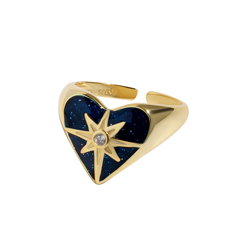 

VIANRLA starry sky heart shape open adjustable ring 925 sterling silver star with zircronia gold rings design for women