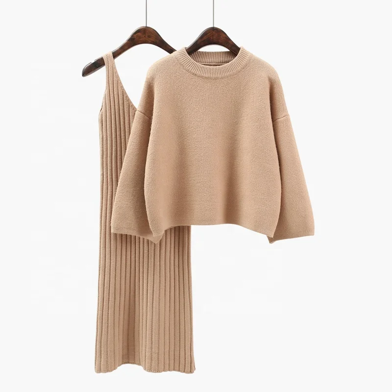

autumn spring casual women knitted two piece sweater dress lady winter teen girl jumper pullovers suit twin-sets