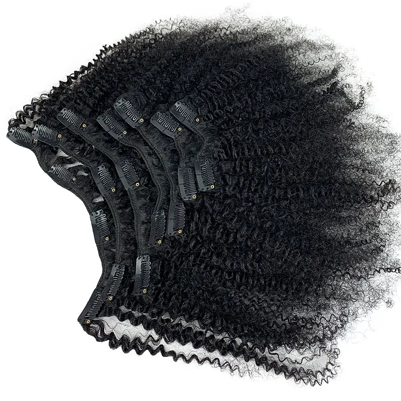 

Wholesale Mongolian Afro Kinky Curly Human Hair Weave Clip In Hair Extension,Brazilian Afro Clip ins 7pcs Per Set