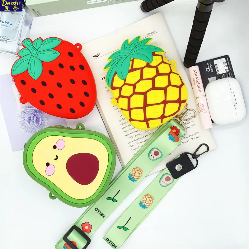 

3D Cute Fruit Pineapple Strawberry Shoulder Bag Soft Silicone Kids Portable Purses Handbags