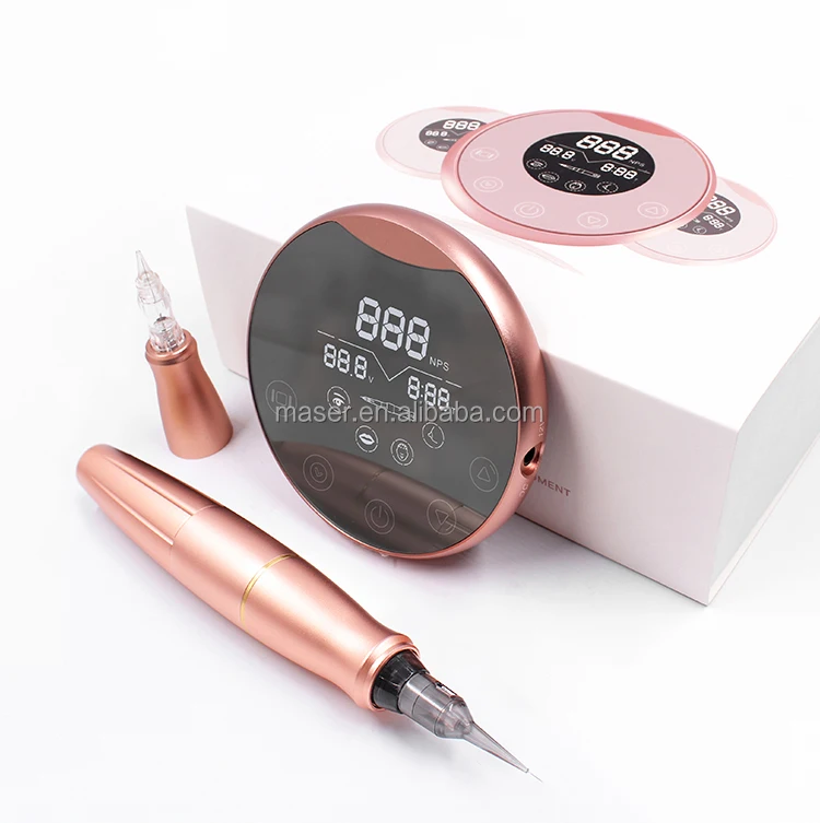 

Biomaser P90 Eyebrow Pink Rotary PMU Machine Permanent Makeup Machine, Mirror Digital Dermografo Tattoo Machine Full Set