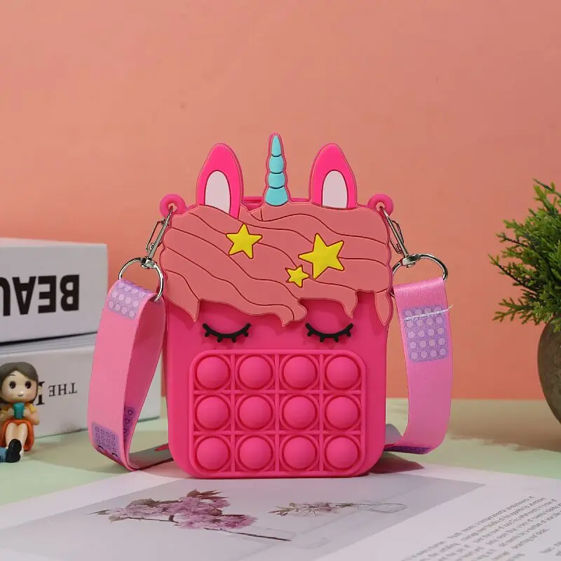 

2021 kids soft silicone push bubble poppet cross body money bag kid unicorn coin purse for girls, Customized color