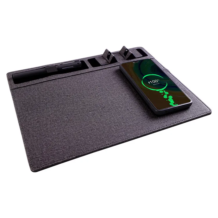 

2021 hot selling products QI Wireless Charger Mouse Pad wireless charging with pen holder, Black, blue, gray,pink or customized colors