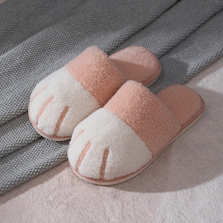 

Jtfur Autumn Winter Female Home Slides Cartoon Cute Cat Claw Fur Sliders Plush Warm Women Indoor Soft Fur slippers, Customized color