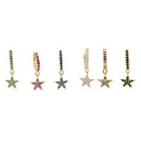 

2019 christmas gift micro pave cz gold plated colorful stone dangle star earring