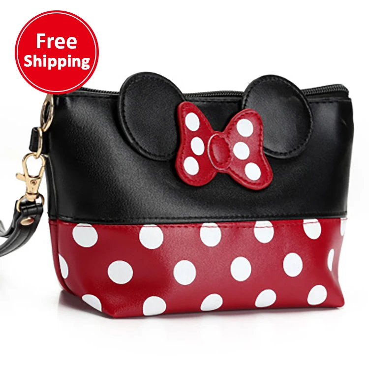 

Wholesale leather travel makeup handbag toiletry pouch for women teen girls kids bow knot polka dot cartoon pu cosmetic bag