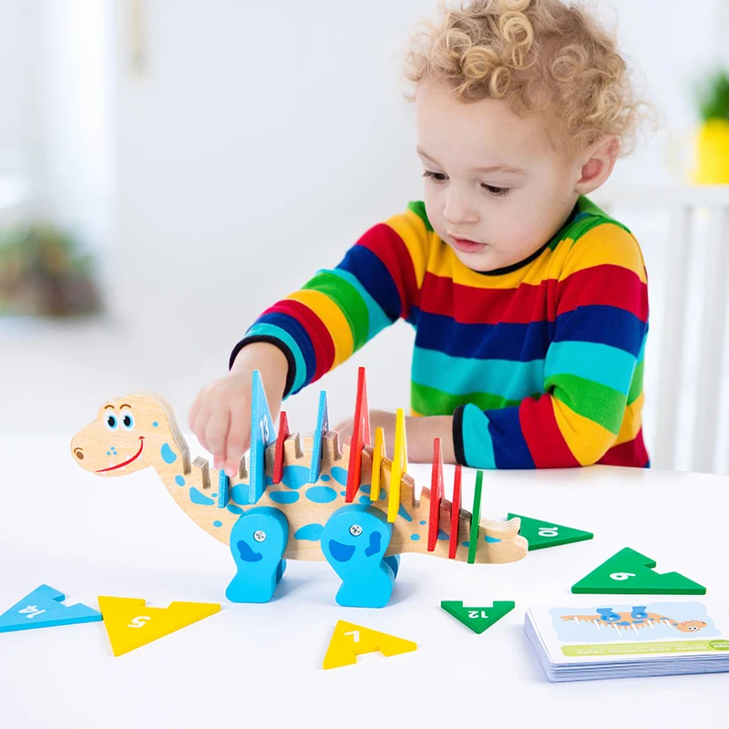 

Kids Wooden Dinosaur Find Rules Thinking Game Montessori Sorting Toys Early Education Shape and Color Number Sense Learning Toys